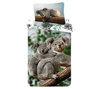 Jerry Fabrics Parure de lit Koala avec bébé dans la nature sur eucalyptus Housse de couette 140 x 200 cm Taie d'oreiller 70 x 90 cm 100 % coton pour enfants, adolescents, adultes