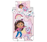 Jerry Fabrics Parure de lit pour enfant Gabbys Dollhouse Gabby avec chats et animaux, housse de couette 140 x 200 cm et taie d'oreiller 70 x 90 cm, 100 % coton, Dream Works