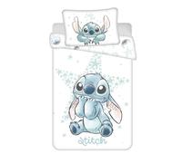 Jerry Fabrics Parure de lit réversible Stitch 100x135 cm et taie d'oreiller avec housse de couette | Design 'White Star' | 100% coton | Lit enfant
