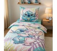 Jerry Fabrics Parure de Lit Stitch & Angel Leaves 100% Coton, Housse de Couette Réversible 135x200 cm + Taie d'oreiller 80x80 cm