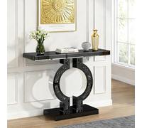 Jesantab Armoire à miroir noire avec incrustation de diamants écrasés, table console de 100 cm de long pour entrée et canapé, cadre en forme d'O, table fine moderne pour salon, couloir et foyer