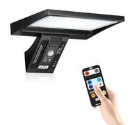 JESLED Lampe Solaire Exterieur, 104 Eclairage Exterieur Solaire avec Télécommande, Batterie Grande Capacité de 5200 mAhh, 3 Couleurs 4 Modes Projecteur Solaire Exterieur pour Jardin, Cour