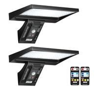 JESLED Lampe Solaire Exterieur, 104 Eclairage Exterieur Solaire avec Télécommande, Batterie Grande Capacité de 5200 mAhh, 3 Couleurs 4 Modes Projecteur Solaire Exterieur pour Jardin, Cour, 2 Paquet