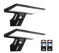 JESLED Lampe Solaire Exterieur avec Télécommande, 2 Pack 90 LED 2600mAh Détecteur de Mouvement Éclairage Étanche Sans Fil Lampe de Sécurité Mural pour Jardin(Pile Remplaçable)