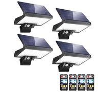 JESLED Lampe Solaire Extérieur avec Télécommande pour Jardin 3 températures de couleur De Mouvement, 2600mAh, 4 Modes, Applique Murale De Sécurité étanche Sans Fil, 4 Paquet