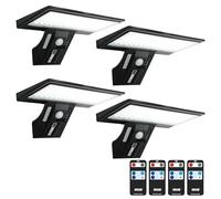 JESLED Lumière solaire extérieure murale 90 LED - Détecteur de mouvement, 3 modes IP65, Batterie remplaçable, 4 Paquet