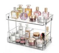 JessLab Organisateur de Maquillage Transparent 2 Niveaux, Tiroirs Amovibles, Rangement Grand Format pour Flacons Hauts, Parfums et Rouges à Lèvres, pour Plan de Toilette et Salle de Bain