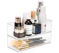 JessLab Organiseur de Tiroir, Organisateur de Maquillage en Acrylique à 1+1 Compartiment Présentoir à Bijoux pour Bureau, Armoire, Salle de Bain, Vanité, Transparent