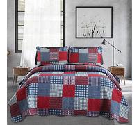 Jessy Home Couvre-lit réversible léger en Patchwork avec 2 taies d'oreiller pour Homme Rouge/Bleu