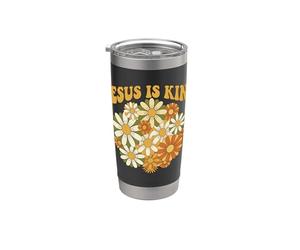 Jésus est roi, foi chrétienne, marguerite florale, rétro Gobelet isotherme en acier inoxydable double paroi