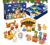 Jesus Story Calendrier - Caoutchouc 15.75x10.63x1.97 pouces Ensemble de 25 pièces | Crèche de Noël Décoration Maison avec Figurines, Chambre, Salon, Cadeaux Compte à Rebours de Noël | Salle de classe