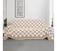 Jet de canapé en Chenille à Carreaux, Grande Couverture de Jet | Couverture décorative avec glands, couvertures à motif vichy en échiquier for canapé-lit(Coffee,180x380cm)