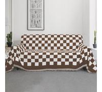 Jet de canapé en Chenille à Carreaux, Grande Couverture de Jet | Couverture décorative avec glands, couvertures à motif vichy en échiquier for canapé-lit(Brown,180x150cm)