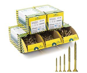 Jet-Fast Assortiment de Vis à Bois Torx Goldline 1400 Pièces - Coffret de Vis pour Bois en Acier Zingué Jaune Tête Fraisée, Kit Visserie Professionnelle, Boîte de Vis Multi-Tailles avec Empreinte TX