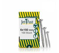 Jet-Fast Premium Vis universelles 6,0 x 150 mm, 100 pièces, tête fraisée Duo, filetage partiel TX, bleu galvanisé, vis à bois, vis pour panneaux d'aggloméré, pointe Cut