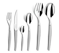 LOU LAGUIOLE - Ménagère 50 couverts de table pour 12 personnes - Jet - Acier inoxydable 18/0, Finition Sablée, Gris