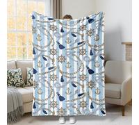 Jeté d'ancres en fourrure confortable et léger à motif de roue de bateau côtier, corde à roue de bateau côtière, bleu marine, décoration confortable et légère pour canapé, sofa, lit, chaise de bureau