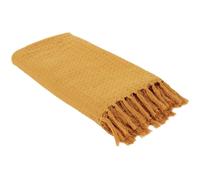 HOME DECO FACTORY - TX8159 Jeté de canapé en Coton gaufré Jaune Ocre - Décoration intérieure élégante - Dimensions 130 x 160 cm - Polyvalent et Pratique