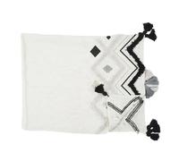Jeté de canapé ethnique avec pompons - 130 x 170 cm - Blanc et noir