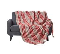 Jeté de canapé - HOMESCAPES - Tartan - Beige et Rouge - 255 x 360 cm - Coton Naturel