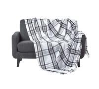Jeté de canapé - HOMESCAPES - Tartan - Blanc et Noir - 255 x 360 cm - Coton Naturel