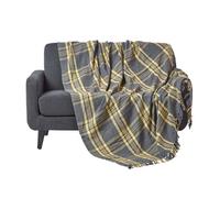 Jeté de canapé - HOMESCAPES - Tartan - Gris et Jaune - 255 x 360 cm - Coton Naturel