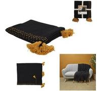 HOME DECO FACTORY – Jeté de canapé TXO0061 surpiqué avec pompons 130 x 150 cm Noir