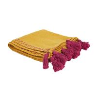 Jeté de canapé surpiqué avec pompons - 130 x 170 cm - Orange et rose
