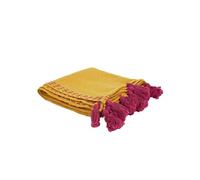- Jeté de canapé surpiqué avec pompons - 130 x 170 cm - Orange et rose