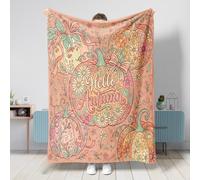 Jeté de citrouilles fantaisie, automne, fleurs, feuilles d'automne, orange, couverture pelucheuse en fourrure confortable, légère, décorative pour canapé, lit, dortoir, chaise, voiture, fauteuil