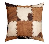 Jeté de coussin en cuir de vachette 45 x 45 cm patchwork imprimé peau de vache housse de coussin carrée pour maison, lit, canapé, animaux de ferme, housse de coussin occidentale, cowboy ferme marron