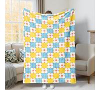 Jeté de lit à fleurs, motif quadrillage espiègle d'été jaune - Douillet et léger - Décoration pour canapé, lit, chaise, bureau, 101,6 x 127 cm