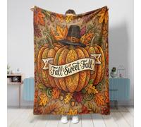 Jeté de lit citrouilles, feuilles rustiques d'automne et glands, couverture pelucheuse compacte, décorative et esthétique pour canapé, lit, salon, bureau, 101,6 x 127 cm