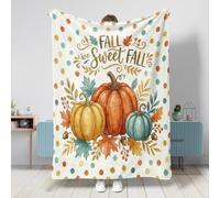 Jeté de lit citrouilles rustiques d'automne avec feuilles de gland - Couverture pelucheuse compacte et décorative pour canapé, lit, chaise, bureau - 127 x 152 cm