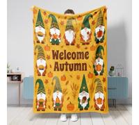 Jeté de lit en forme de nain de citrouilles d'automne ludiques et feuilles d'automne jaune - Couverture pelucheuse compacte décorative et esthétique pour canapé, lit, bureau, dortoir, travail, 152,4 x