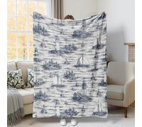 Jeté de lit en molleton doux et confortable pour canapé, lit, chaise, voiture, bureau, motif phare, bateau à voile nautique, été, été, 101,6 x 152,4 cm, bleu marine