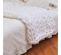 Jeté de lit en Tricot épais, 100% tricoté à la Main, en Chenille Chaude pour Grande décoration d'intérieur, canapé, lit, Sofa, (Blanc, 101,6 x 101,6 cm, Taille S, jeté de Petite Taille)