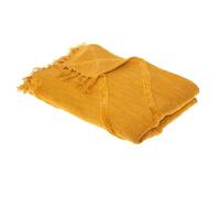 Jeté de lit ""Inca"" coton tufté jaune moutarde 130x180cm - Atmosphera Créateur d'intérieur