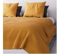 Jeté de lit - Soleil d'Ocre - Adèle - Jaune moutarde - 240x220 cm - Fines rayures ton sur ton