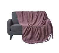 HOMESCAPES Nirvana Jeté de lit ou de canapé avec Frange Nouée à la Main de 255 x 360 cm 100% en Pur Coton Mauve