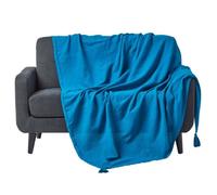 HOMESCAPES Plaid canapé en Coton, Jeté de lit ou de canapé tissé Main - Rajput - Turquoise - 255x360cm