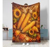 Jeté de maïs rustique pour l'automne, motif tournesol et feuille d'érable, couverture pelucheuse dorée, compacte, décorative et esthétique pour canapé, sofa, lit, bureau, salon, 101,6 x 127 cm