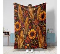 Jeté de tournesol - Feuilles de maïs rustiques d'automne - Couverture pelucheuse compacte et décorative pour canapé, lit, chaise de bureau inclinable - 127 x 152 cm