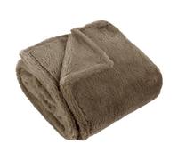 Jeté en fausse fourrure Furn Kallu - Jeté décoratif doux et moelleux avec bordure Oxford (Moka - 130 x 180 cm), Mocha