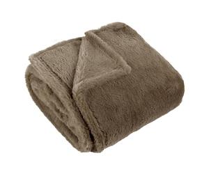 Jeté en fausse fourrure Furn Kallu - Jeté décoratif doux et moelleux avec bordure Oxford (Moka - 150 x 200 cm), Mocha