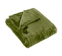 Jeté en Fausse Fourrure Furn Kallu - Jeté décoratif Doux et Moelleux avec Bordure Oxford (Olive - 130 x 180 cm)