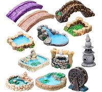 Jetec Lot de 12 Accessoires de Jardin Miniatures - Mini Phare, puits d'eau, Pont, pelouse, décoration de Jardin (Style Classique)