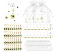 Jetec Sets Pendentifs Porte-Bonheur Porte-Clés Cadeaux Collègues Nouvel An | Cartes trèfle à quatre feuilles fer à cheval sac en organza pour Noël, remise de diplôme, examens, fête, anniversaire