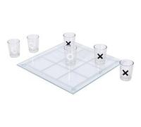 MISTER GADGet - MG3371, Jeu à Boire Tic Tac Toe en Verre avec 9 Verres et Plateau 22x22 cm - Amusez-Vous à aligner 3 Verres identiques - Taille L - Couleurs Transparent, Noir, Blanc