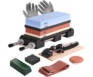 Jeu complet de 14 pierres à aiguiser pour couteaux - Aiguiseur professionnel - Premium 4 faces grain 400/1000 3000/8000 Pierre à eau, pierre à aplanir, guide d'affûtage du ciseau, gants anti-coupure